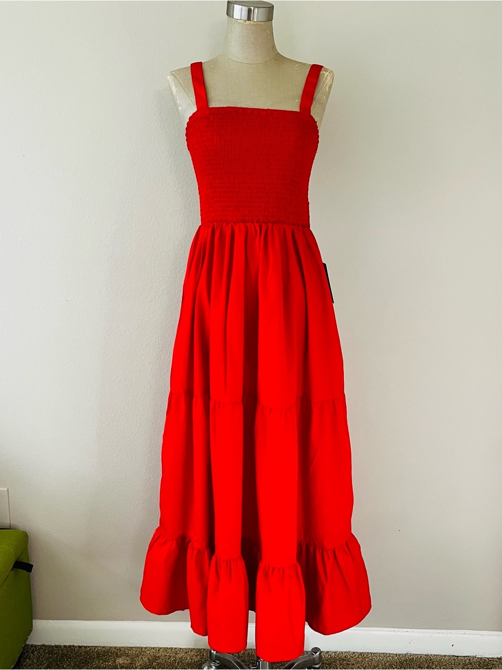 Lark + Grey Red Smocked Maxi Dress with Straps - Women's Red Maxi